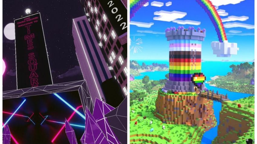 Construção no Decentraland e Minecraft / Reprodução/@dRandiBentia/@facebook - @Minecraft/Instagram