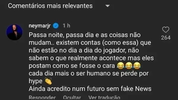 Neymar respondeu página no Instagram / Reprodução